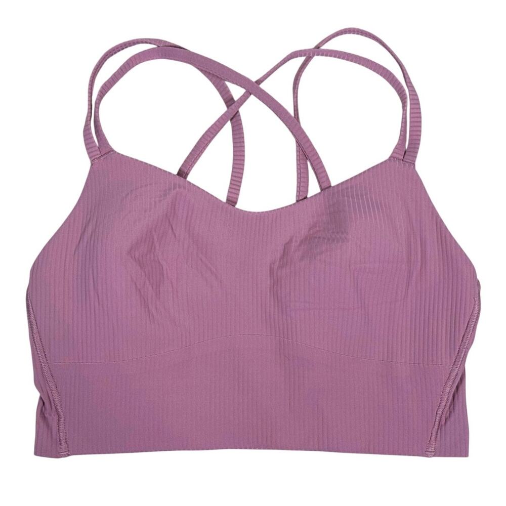 Lululemon Like a Cloud Ribbed Longline Bra Size 4 Pink Yoga Pilates Gym Studio